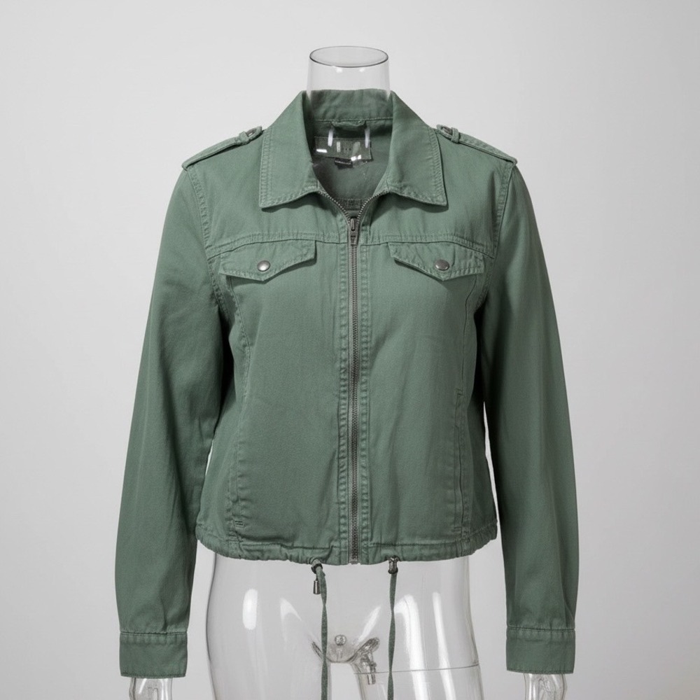 Blank NYC Cropped Utility‎ Jacket Womens M Olive Green Military Cargo Epaulettes